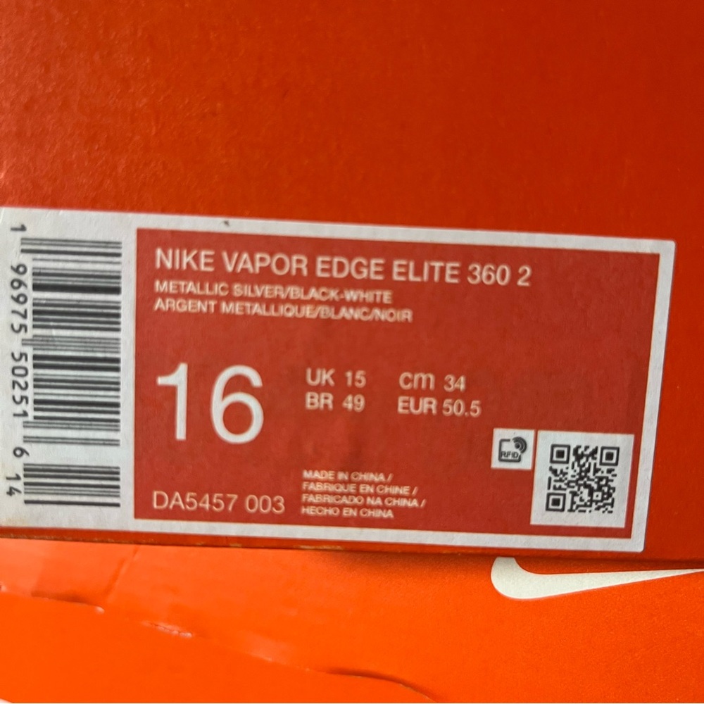 Nike Vapor Edge Elite 360 2 Silver Black/White Football Men’s Cleats Sz 16 - Picture 8 of 10